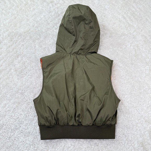 Zara Hooded Puffer Vest Womens Small Green Orange Reversible Sleeveless Jacket - Picture 2 of 9